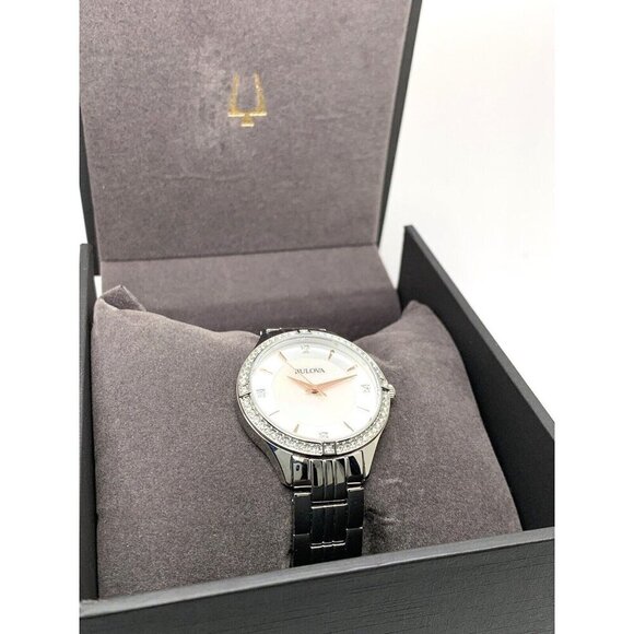 Bulova Women's Watch 96L283 Mother of Pearl Dial Silver Steel Crystal Ac… - Picture 3 of 14